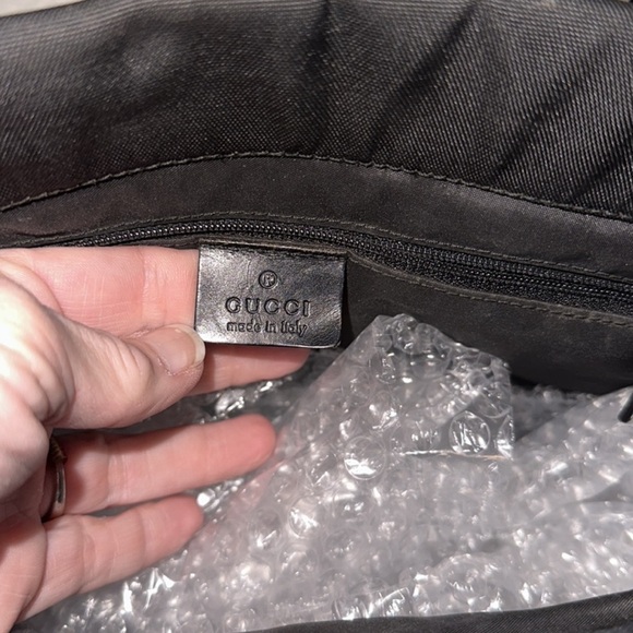 GUCCI 🖤 Bamboo handles black thick fabric tote 3 compartments Vintage Authentic - Picture 9 of 13